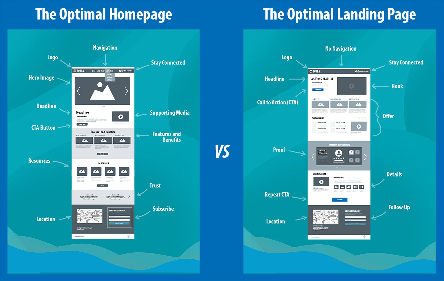 Essentials of a landing page vs homepage image